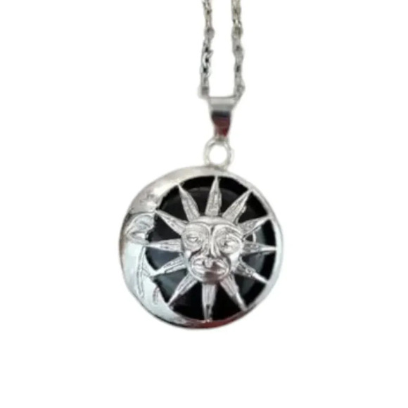 Obsidian Sun and Moon Pendant Necklace - Picture 3 of 8